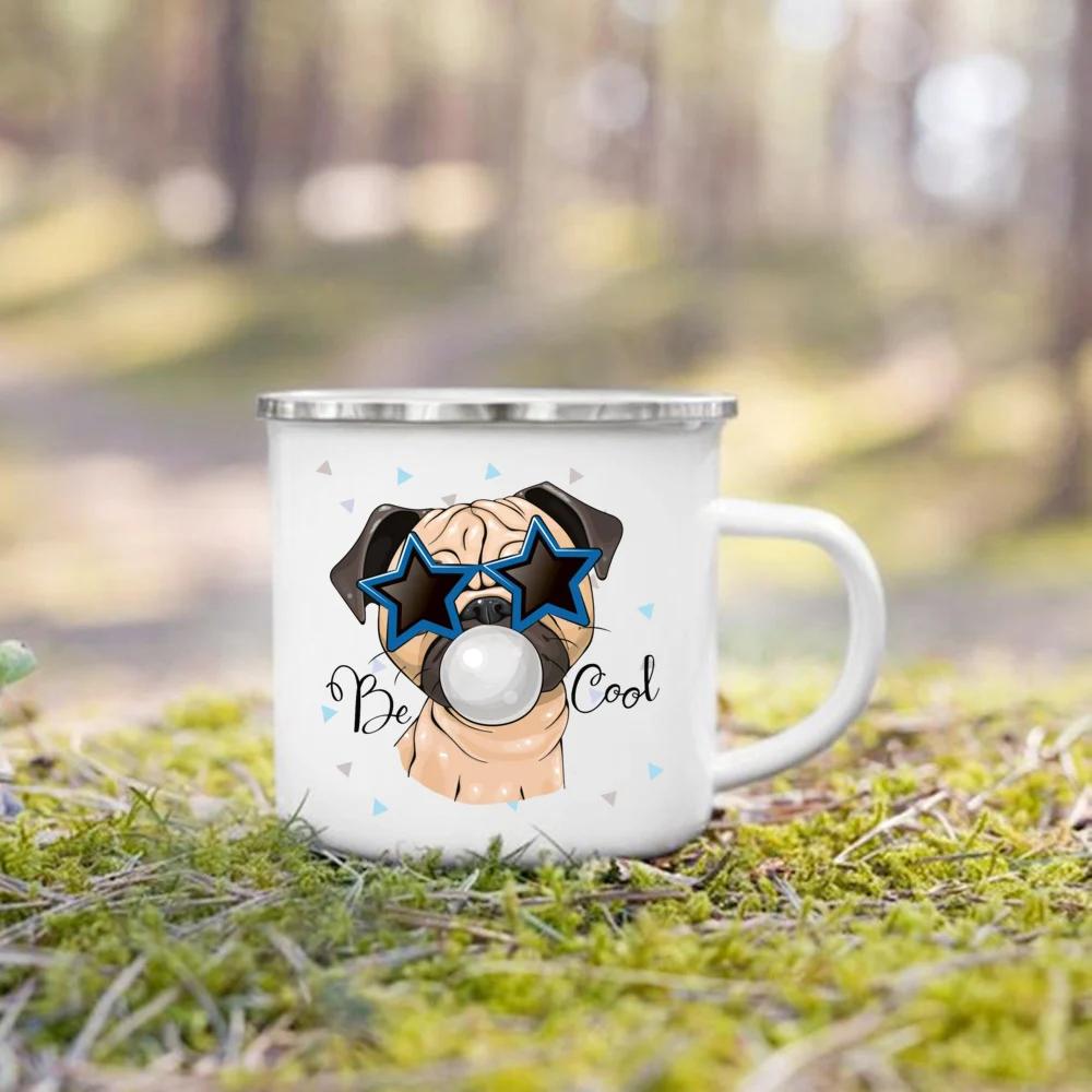 French Bulldog Print Mugs Creative Coffee Cup Drink Milk Beer Cup Camping Camfire Enamel Mugs Handle Drinkware Gift for Dog Love