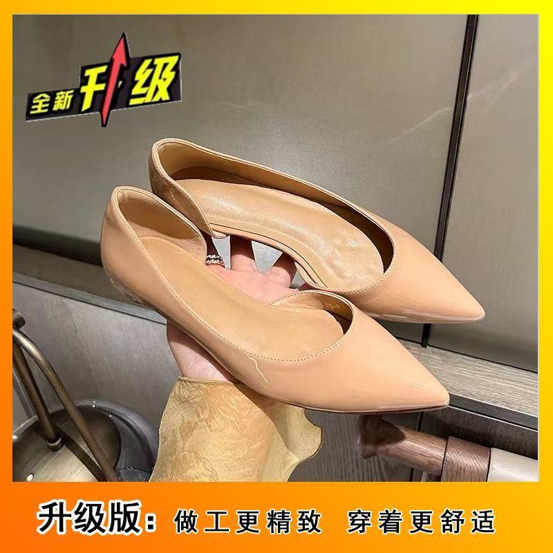 Temperament casual versatile professional commuter pointed single shoes summer new French side empty nude flat shoes women