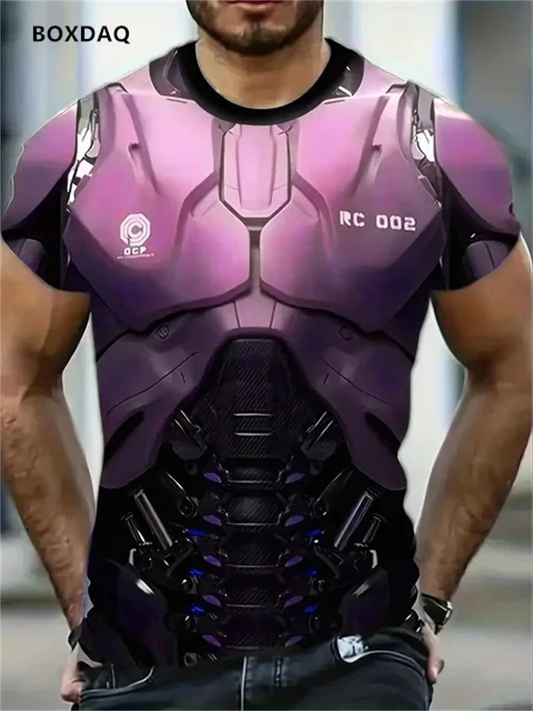 Men's Mecha Armor T-Shirts New Summer Oversized Short Sleeve 3D Print Street Fashion Male Tee 6XL Big Size O-Neck Casual Tops