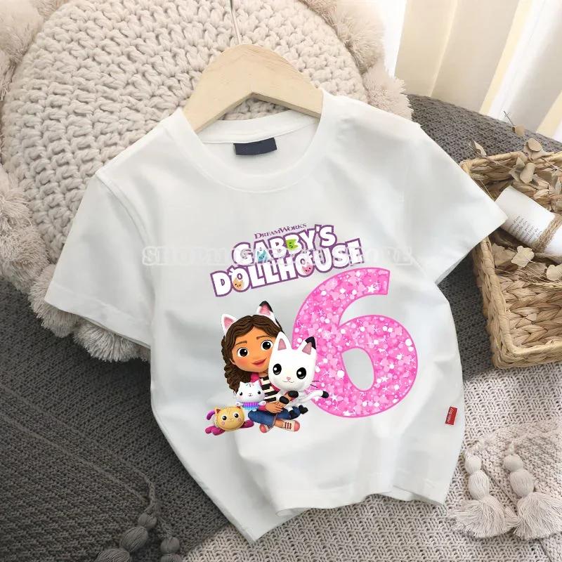 Tričko Gabby Dollhouse Roztomilá Kreslená Digitálna Bábätko Letný Top z Čistej Bavlny Všestranné Jednoduché Detské Pop Oblečenie Narodeninový Darček