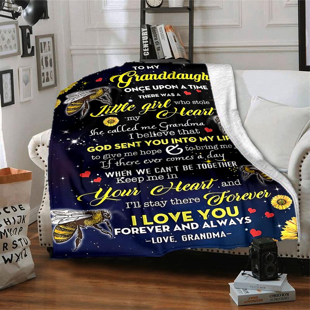 1pc Granddaughter Love Quotes Blanket Lightweight Flannel Blanket Throw Blanket For Sofa, Bed, Travel, Camping, Livingroom, Office, Couch, Chair, And