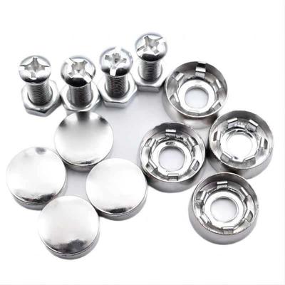 1Set Car License Plate Bolts Chrome Anti-theft Screws Frame Screws Number Plate Fixing Nut Silvery Alloy Circular Car Repair