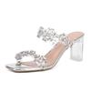 Fashion 2025 Diamond-Encrusted Water Diamond Flip-Flops, Square-Toed, Fashionable And Elegant One-Line Crystal Shoes With High Heels