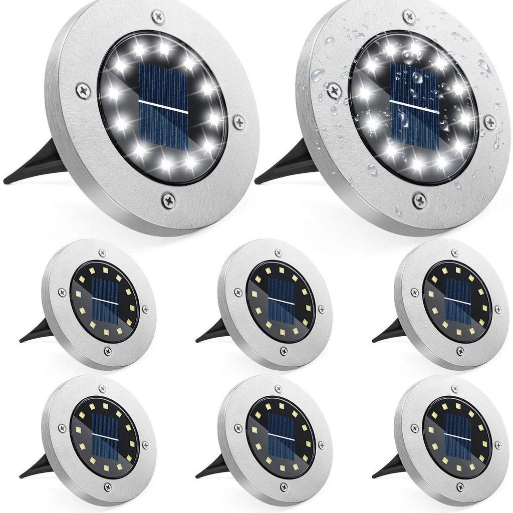 Stainless Steel Solar Ground Light, 8 LED, IP65 Waterproof for Garden and Courtyard
