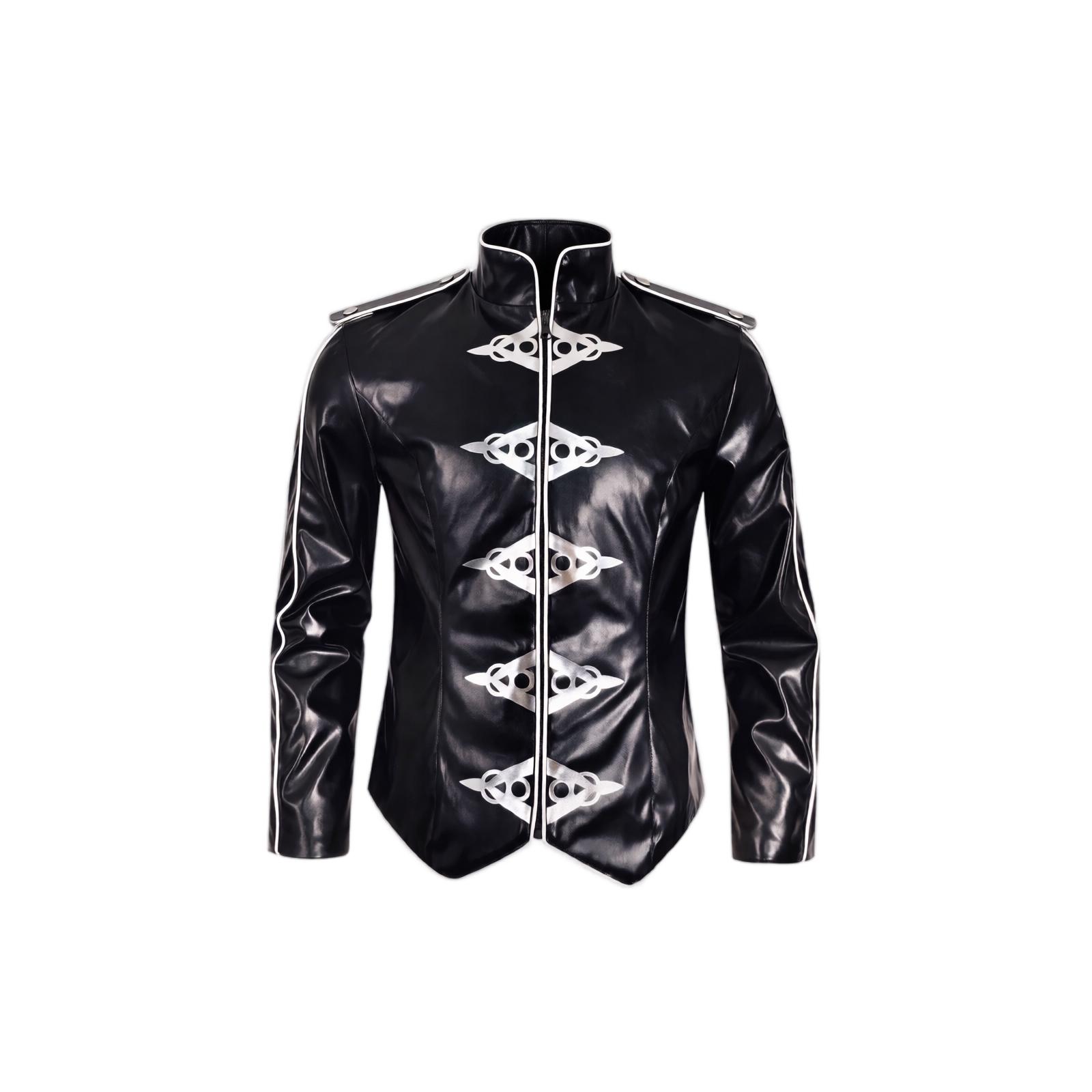 Men s Black Leather Jacket Costume for Halloween Stage Performance S чёрный