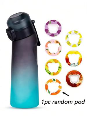1 pièce Bouteille d'eau aromatisée 650 ml avec 1 capsule de saveur aléatoire Bouteille d'eau à air Noir givré Air Camping Sport Fitness Tasse