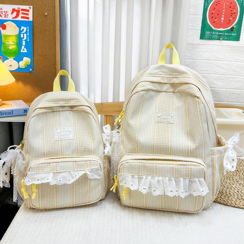Schoolbag Japanese Plaid Backpack Female Student Schoolbag Junior High School High School Large Capacity Lightweight Girl Wind Backpack Cute Ins