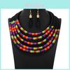 Collana a Collare con Perline Stile Africano Orecchini Per Donna Con Design Geometrico E Stile Multistrato