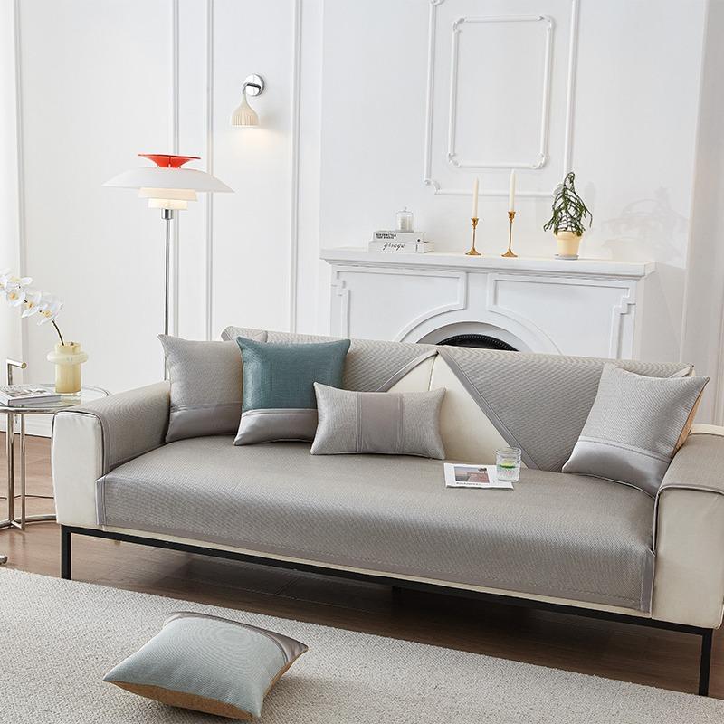 

Summer Rattan Mat Sofa Cushion Summer Mat Ice Silk Non-Slip Sofa Cover Light Luxury Modern Ice Cushion Solid Color Washing 70*70cm серый