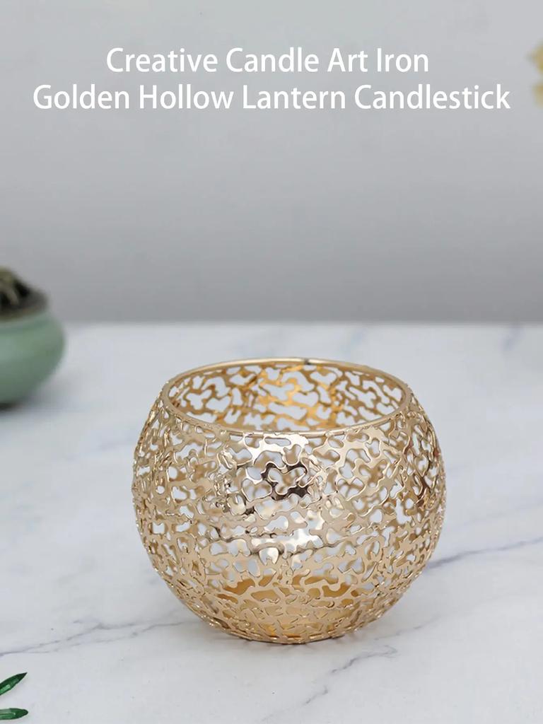 Leeseph Gold Metal Candle Holders Vintage Hollow-Out Candlestick Decor Votive Candle Holders Tealight Desktop Candle Holder