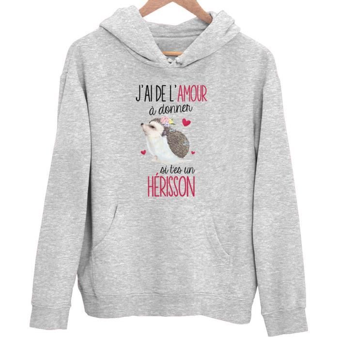 Sweat à Capuche - Hérisson - Homme - Gris - Manches Longues - Col Capuche