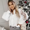 Spring Women's Long Sleeve Lapel Lace Splicing Shirt