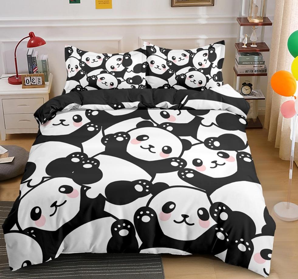 Cartoon Cute Panda Duvet Cover 3D Printed Bedding Set Children Gift Girls Single Large King Size 3-Piece Set with 2 Pillowcases