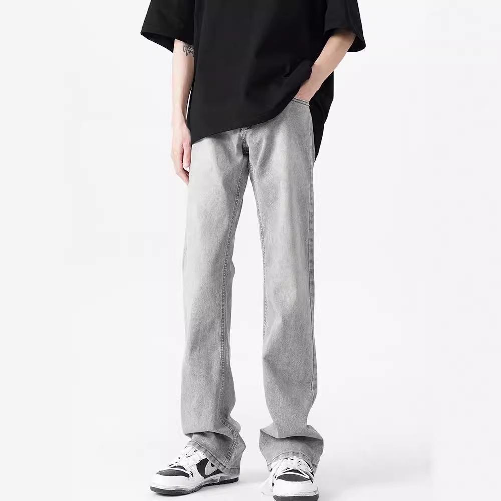 Smoke gray jeans men's and women's spring American cleanfit straight loose trousers retro high street ruffian handsome pants