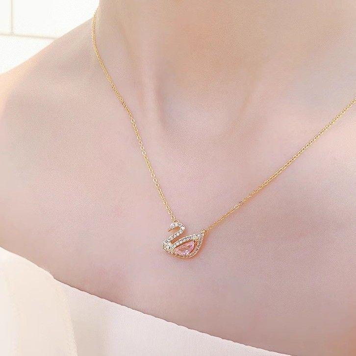 Elegant Rhinestone Crystal Swan Pendant Necklace - Titanium Steel, Light Luxury Design for Women
