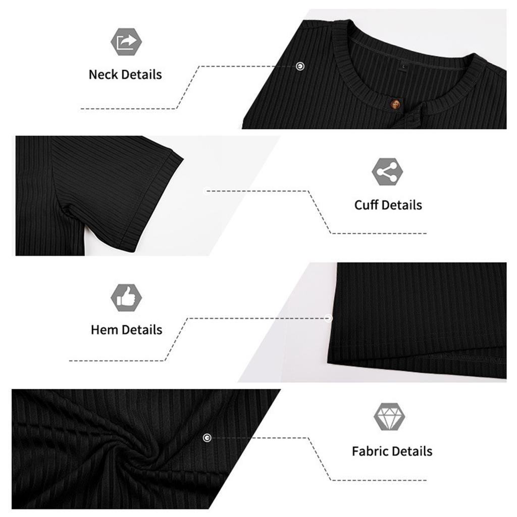 Men's Casual Lightweight Ribbed Henley Shirt Short Sleeve Buttoned Neck Slim Fit Soft Breathable Fabric Summer Top