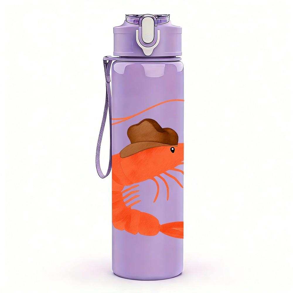 1PC Fresh Shrimp Cartoon Art 750ml Color Plastic Sports Water Bottle Leakproof Flip Straw Lid Suitable for Sports Office Home Use