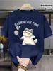 Badminton Time Cat Playing Racket Mens And Womens Casual Short Sleeved Round Neck Tshirt Outdoor Short Sleeved Casual Tshirt