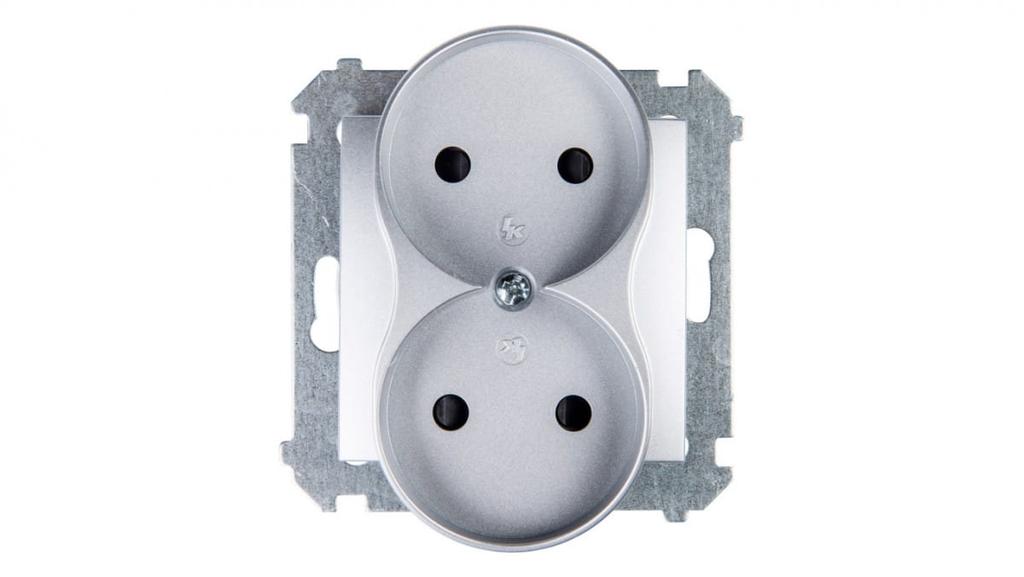 Simon 54 Double Socket B/U 16A Ip20 Matt Silver Dg2Mz.01/43