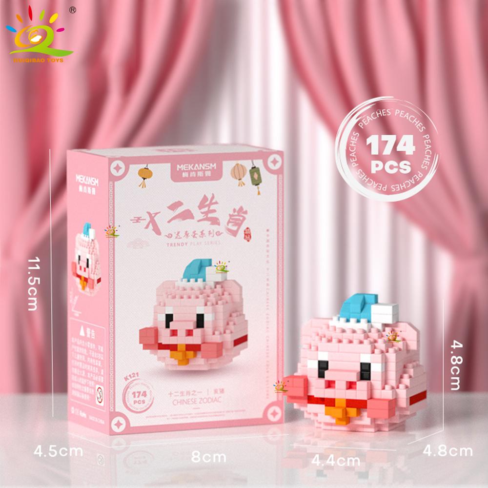 HUIQIBAO Mini Cute Animal Micro Building Blocks 3D Diamond BEE Cat Panda Model Bricks DIY City Construction Toys for Children