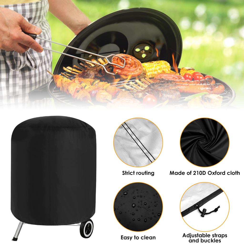 Round Grill Cover 210D Oxford Cloth Dust Proof Vertical Round Smoker Cover Waterproof Multi-purpose Furniture Protective Cover