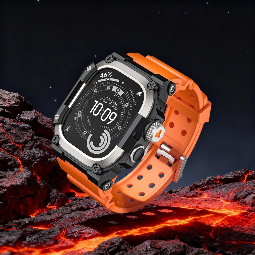 Robustes Integrationsband mit Hülle für Apple Watch Ultra 3/2/1 49mm Sport-Silikonarmband mit Metall-Stoßfängerabdeckung für iWatch Ultra