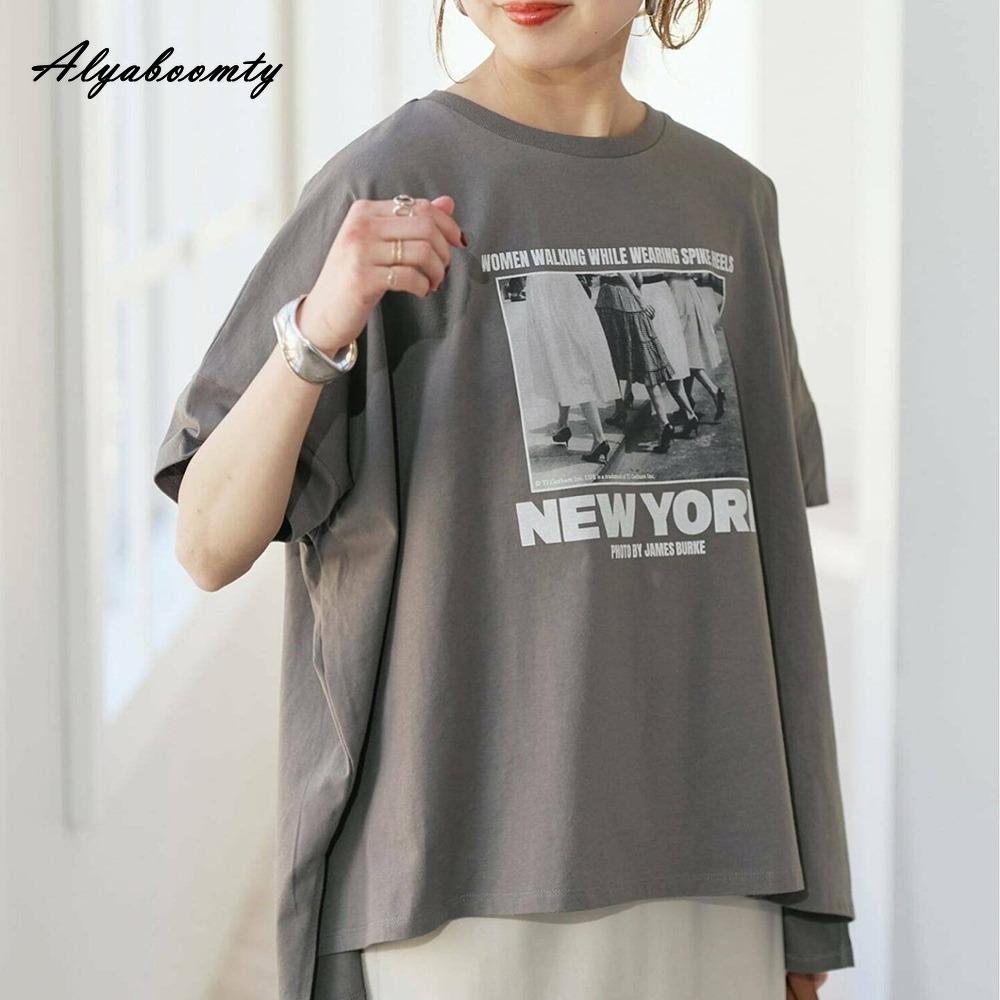 Koreańska Moda Duże Rozmiary Letnia Damska Podstawowy Top Krótki Okrągły Dekolt Morelowy Szary Biały Nadruk z Literami Oversize T-shirt Rękawy nietoperzowe Casual Luźny Bawełniany T-shirt