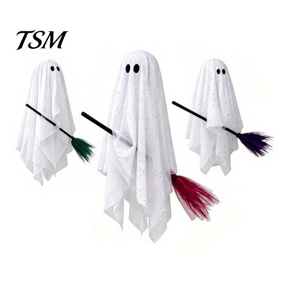 Hanging Ceiling Party Accents 3 Pcs Halloween Ghost Decorations, Spooky with Broom, Lighted Yard Ornaments Large Flying White for Tree Porch