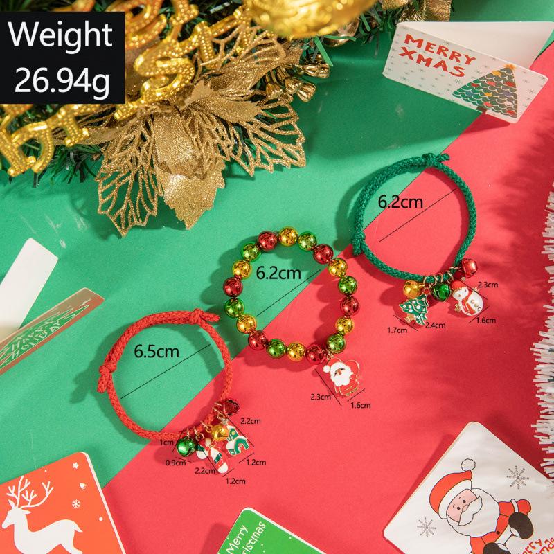 Colored Beaded Santa Claus Christmas Tree Bells Bracelet Braided Rope Christmas Collection Jewelry Women