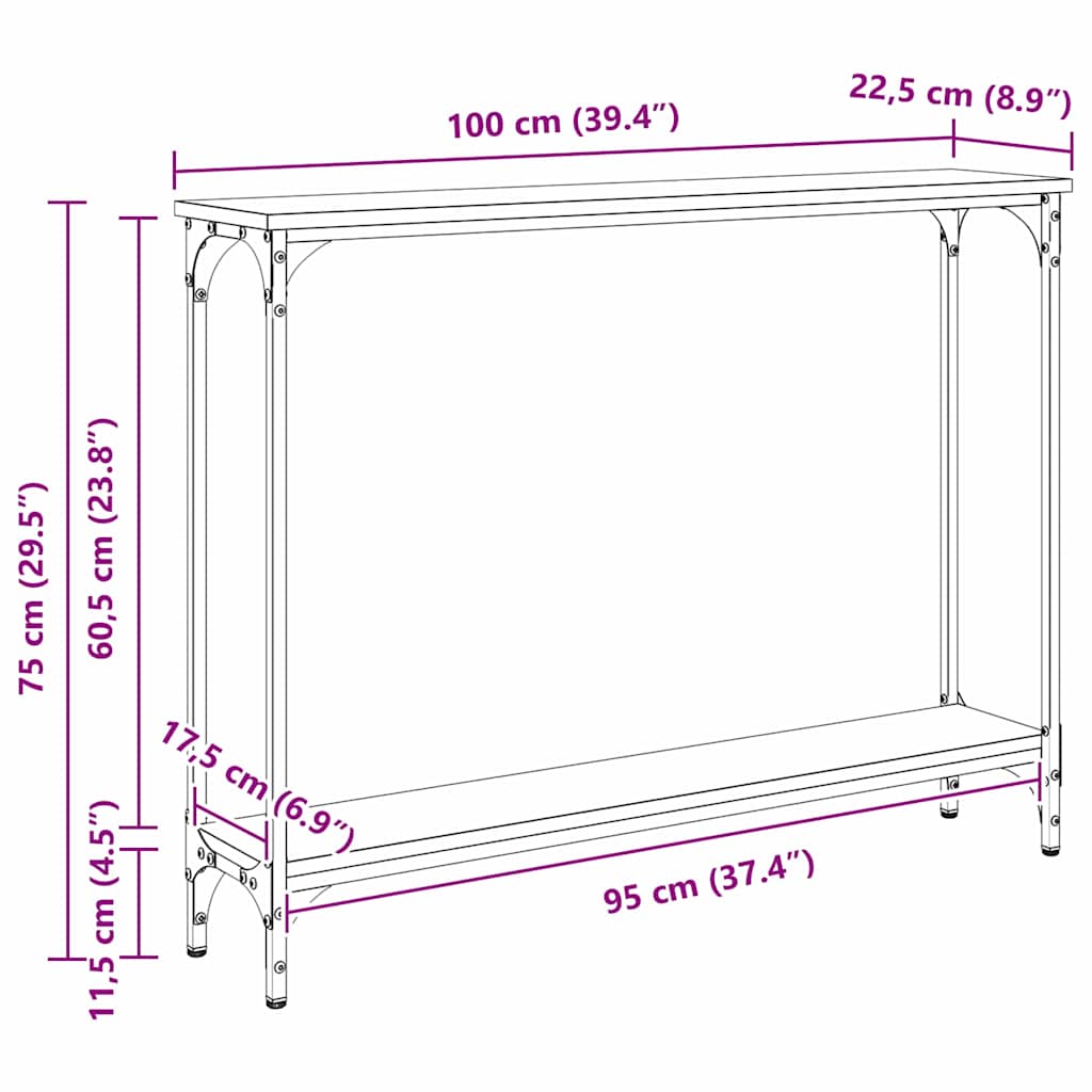 Console Table with Shelf Black Oak Effect 100 X 22.5 X 75 Cm
