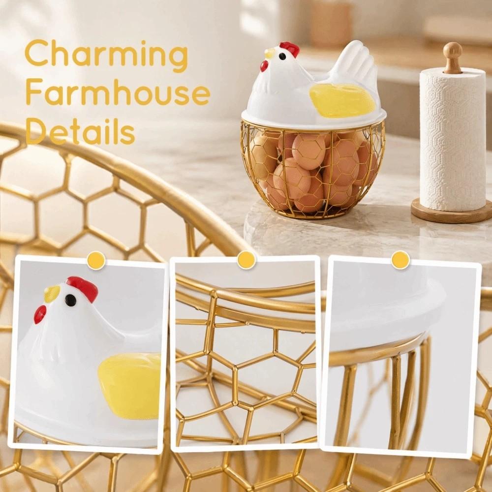 Storage Hen Shape Egg Basket Rustic Hollow Iron Basket Egg Container Kitchen Accessories