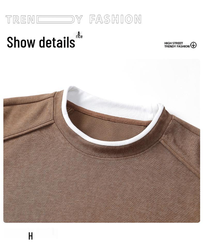 SH&Trend Men's Heavyweight 300g Round Neck Hoodie - Autumn/Winter Patchwork Long Sleeve Pullover