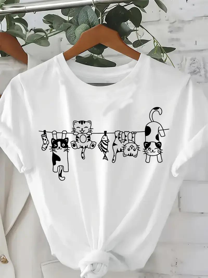 

Аниме 90-х Манга Принт с милым котом Футболка с коротким рукавом и круглым вырезом Женская одежда Топ 4XL