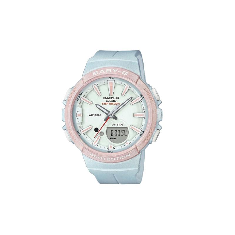 

Casio BABY-G series fashion trend contrast color street classic pointer dual display sports waterproof quartz movement Japanese and BGS-100SC-2A белый