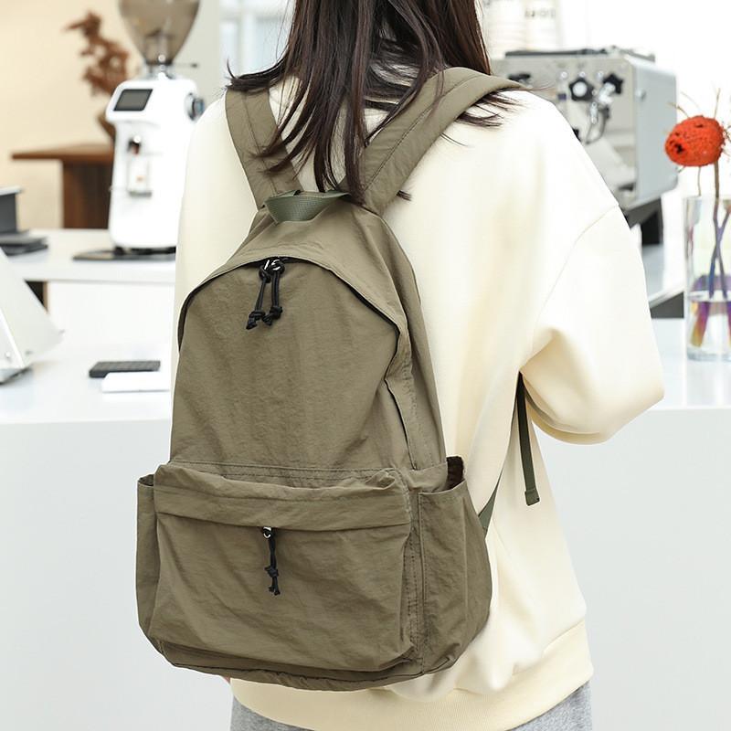 IELGY Japanese casual literary canvas schoolbag, simple washing water and old backpack, khaki fashion nylon backpack.