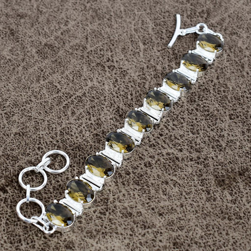 Smoky Topaz Gemstone Handmade 925 Sterling Silver Bracelet 7-8" KKG-141