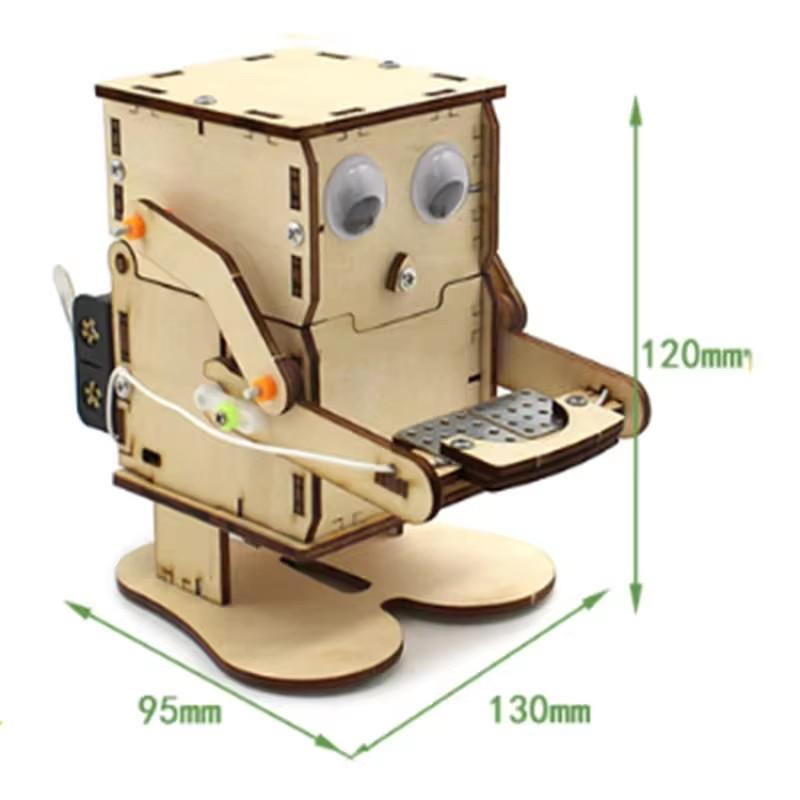 Diy Coin Swallowing Robot Coin Eating Robot Model Steam Kit Children'S Science Experiment Education Toy Wooden Assembly