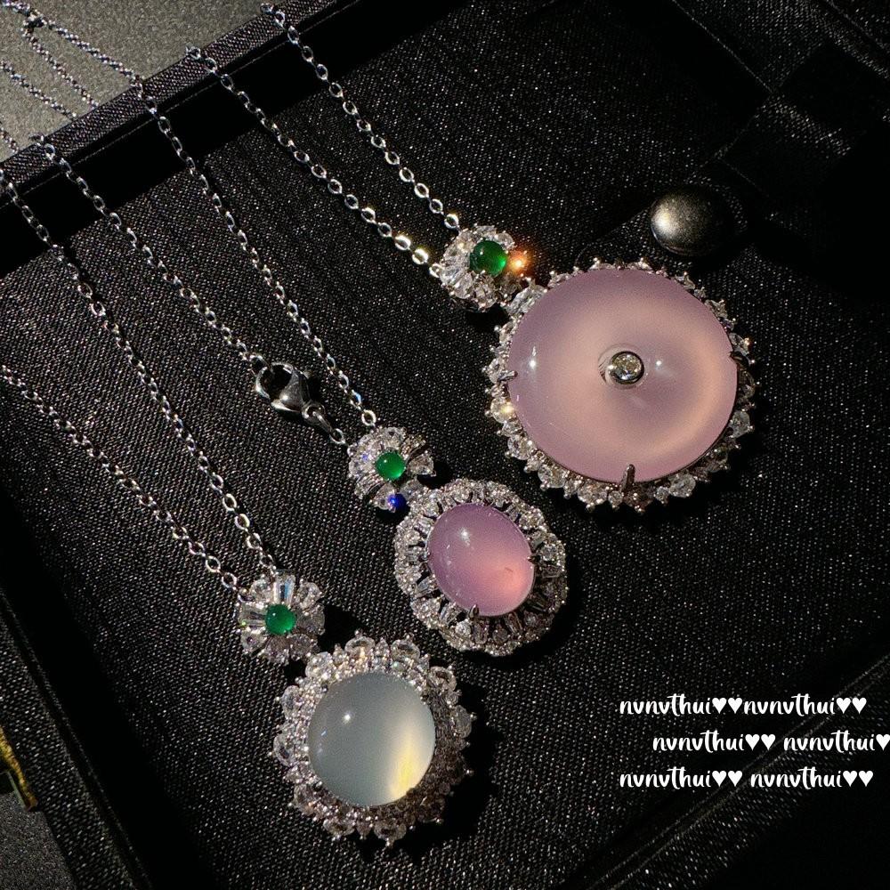 Madagascar Pink Purple Chalcedony Safety Buckle Pendant Necklace New Chinese Concubine Smile White Chalcedony Sun Flower Necklace