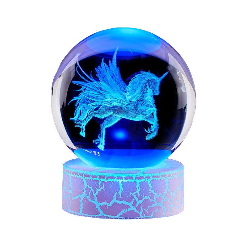 Unicorn Wing 3D Crystal Ball Night Light with Rotating Colorful LED Bluetooth Base