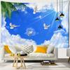 Landscape Tapestry Wall Hanging Sunny Scenery Blue Sky Love Heart Cloud Pigeon Beach Wall Tapestry Backdrop Wall Cloth Tapestry