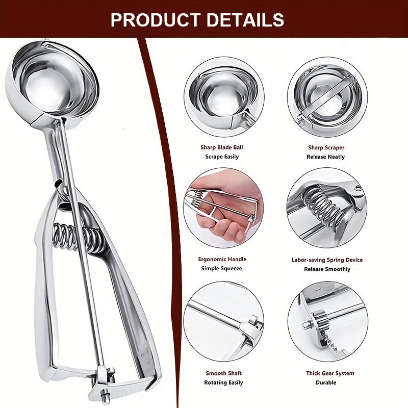 Thickened Stainless Steel Ice Cream Scoop with Trigger Fruit Baller Measuring Spoon for Baking Fruit Cookie Dough Cupcake