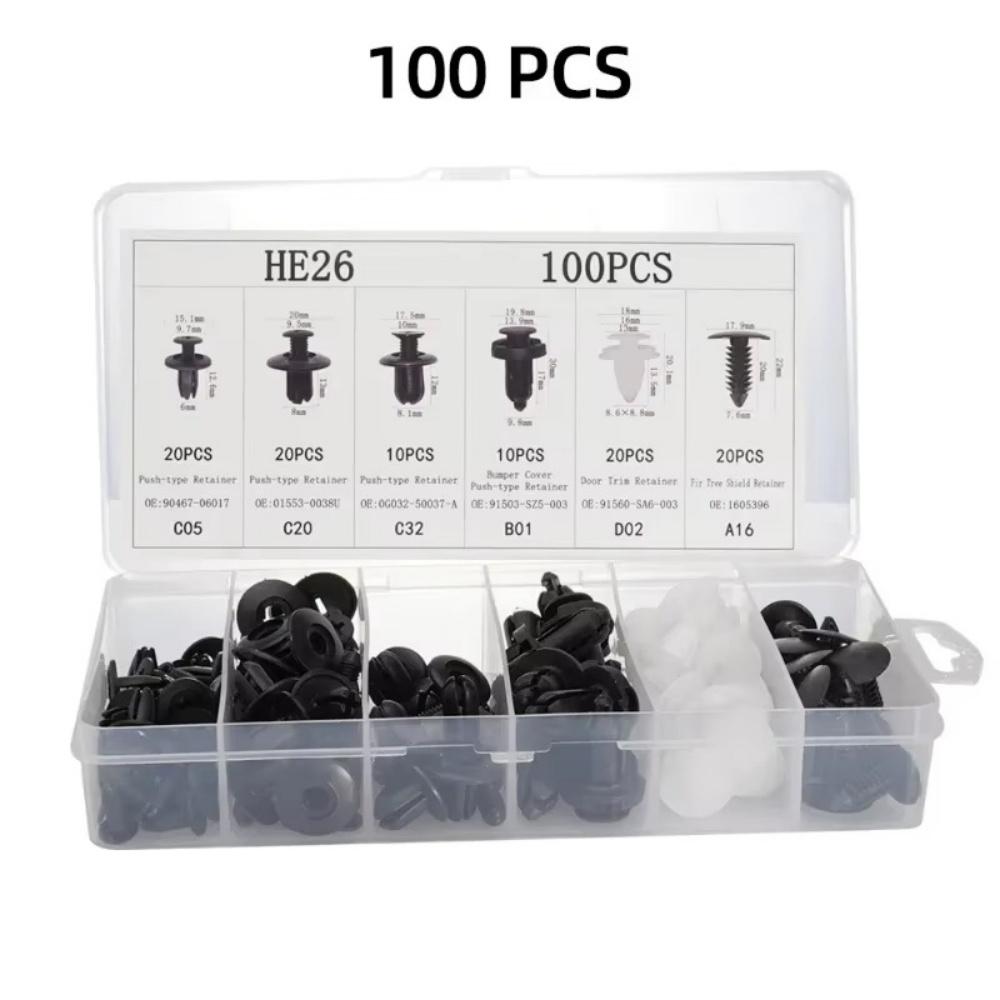 100Pcs Auto Fastener Clip Mixed Car Body Push Retainer Pin Rivet Bumper Door Trim Panel Fastener Kit Car Clips Box or Bag Packag