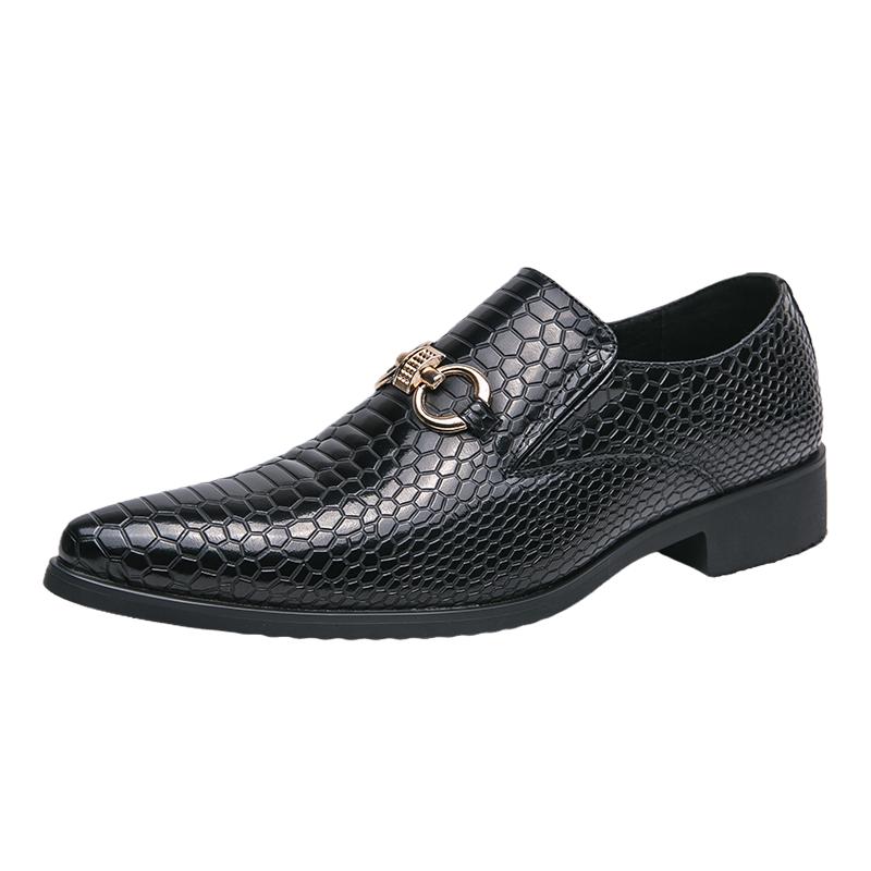 Fashion Fashion Brand Snake Skin Pattern Design Luxury High-quality Decorative Buckle Men Shoe Comfortable Bright Pointed Surface Loafer