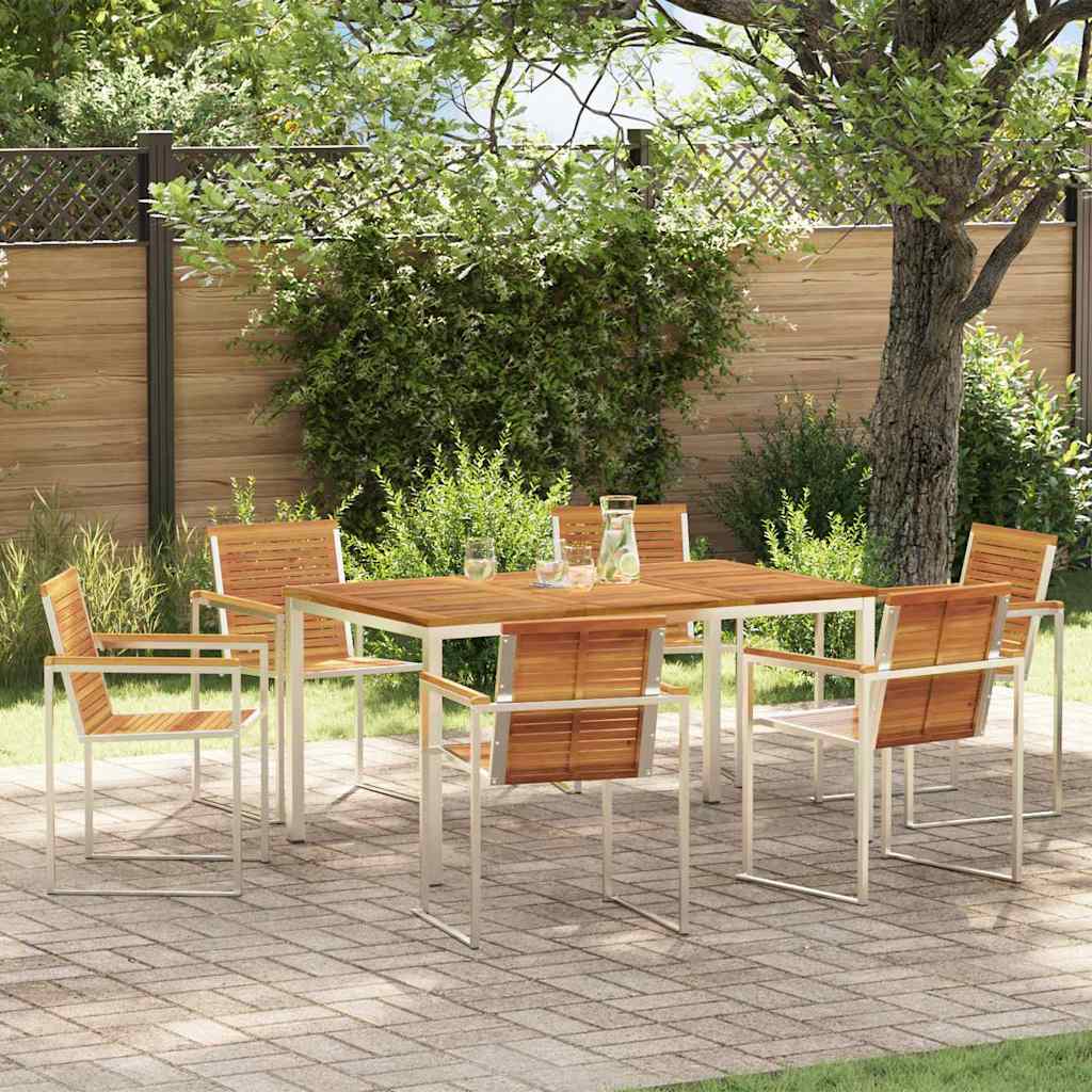 Garden Dining Set 7 Pcs Solid Acacia Wood and Stainless Steel