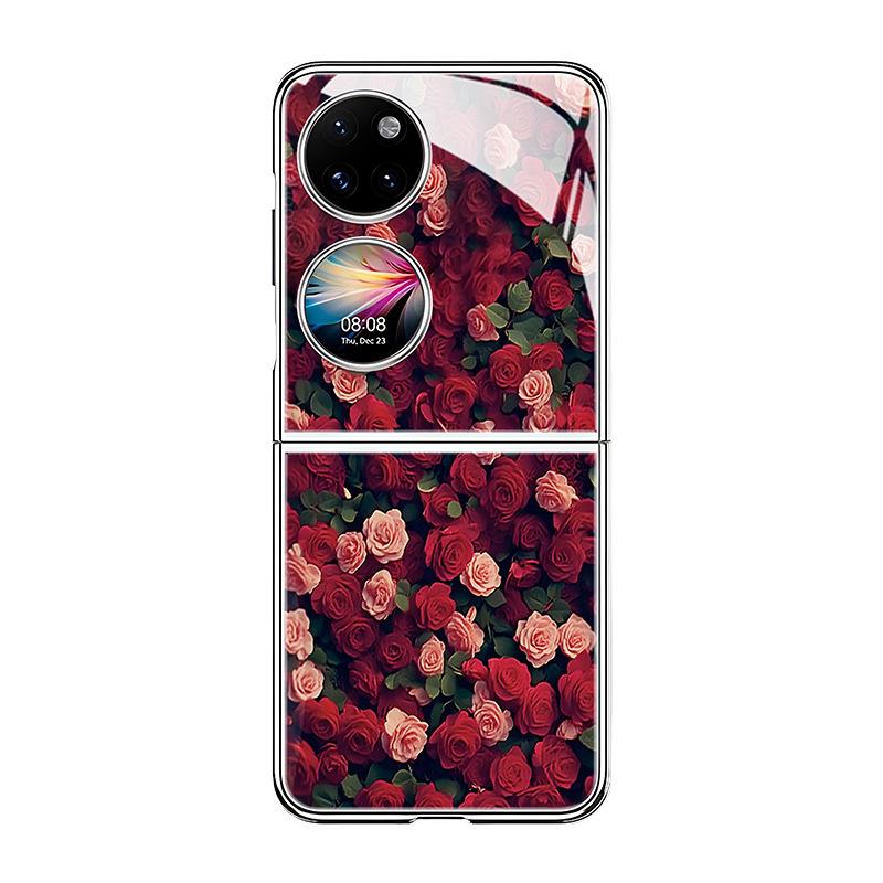 

Red Rose Is Suitable for Huawei P50pockets Folding Screen Samsung Zflip6 Mobile Phone Case Matex5 Electroplated Glass Xiaomi Mixflip