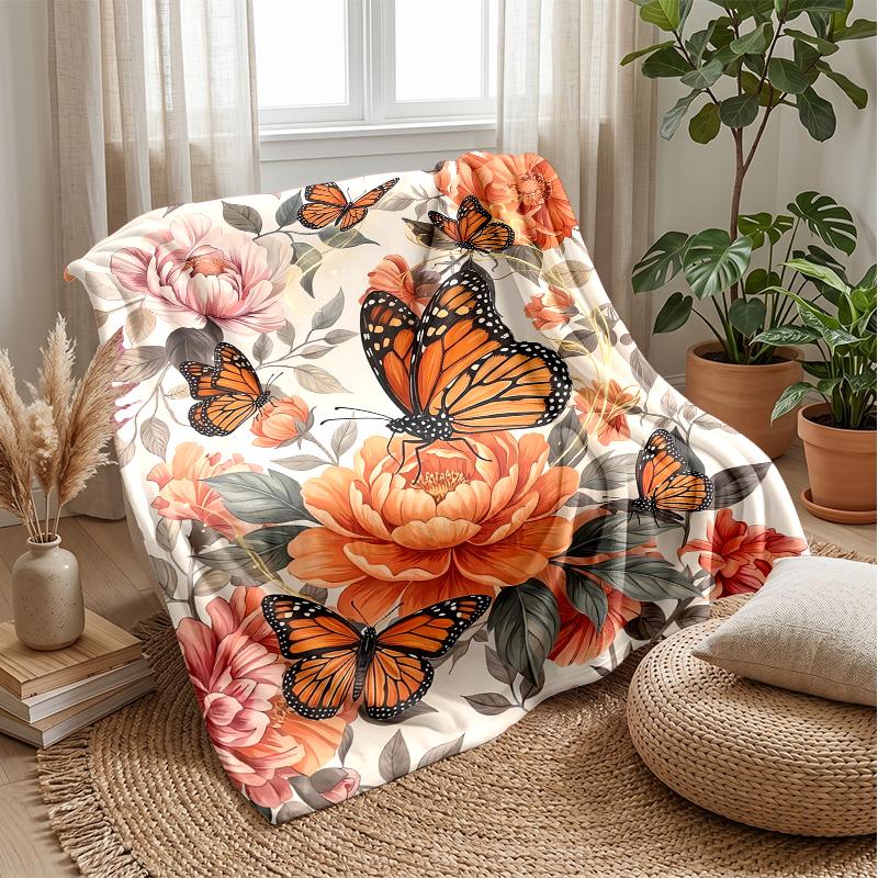 Mechanical Butterfly and Rose Theme blanket Lightweight Warm Flannel Blanket Decorative Throw Blanket for Home Decoration