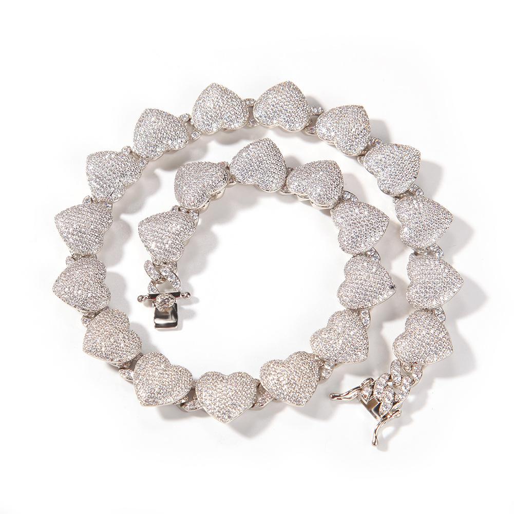 Nový zirkonový náhrdelník ve tvaru srdce Hip Hop Ins Stylový módní svetrový náhrdelník pro muže a ženy Ornament stejného stylu