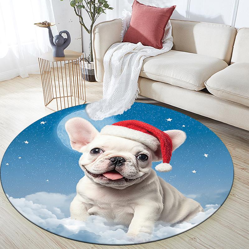 French Bulldog Round Area Rug,Carpet Rug for Living Room Bedroom Sofa Playroom Decor,Non-slip Floor Mat