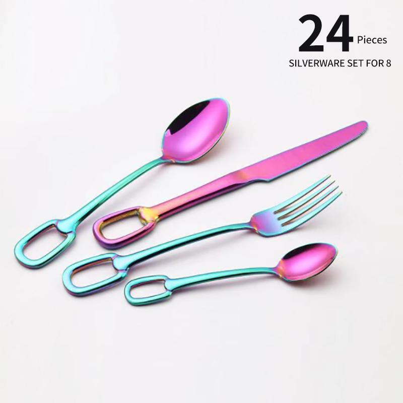 24Pcs Creativity European Style Luxury Cutlery Set Knife Fork Spoon Stainless Steel Tableware Elegant Dinnerware Hangable Design