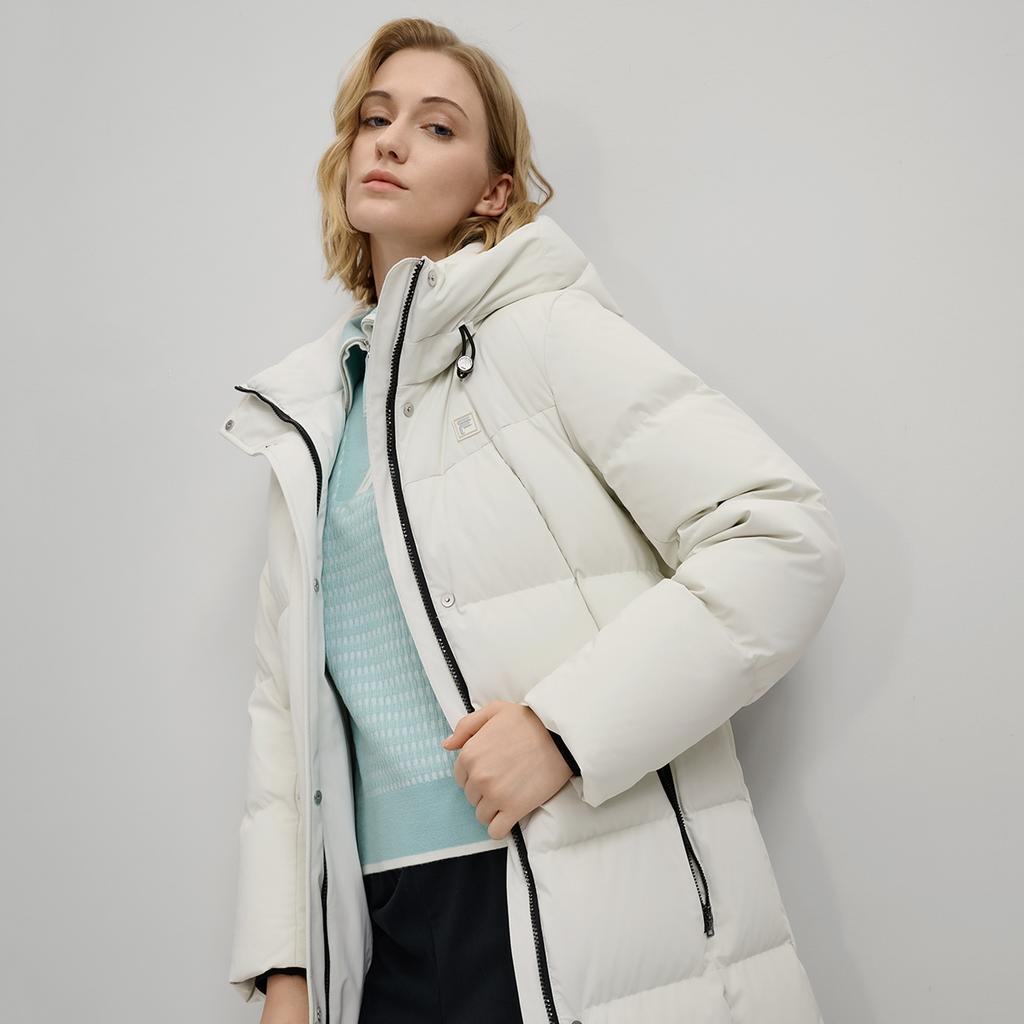 Fila White Minimalist Trendy Warm Long Hooded Down Jacket Women Outerwear F11W543910FWT